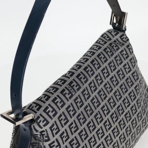 FENDI Zucchino Canvas Mamma Baguette Shoulder Bag Navy Silver - Picture 6 of 14